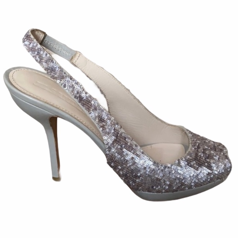 Jil Sander leather & silver sequins peep toe heels sandals